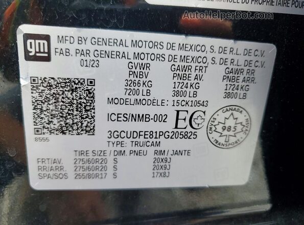 3GCUDFE81PG205825 2023 CHEVROLET SILVERADO Black 