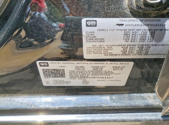 3GCUDFED3PG161517 2023 CHEVROLET SILVERADO Черный Вид наклейки с VIN-кодом