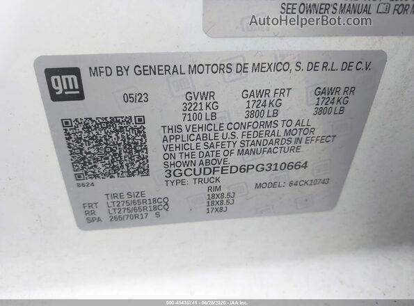 3GCUDFED6PG310664 2023 CHEVROLET SILVERADO White Շարժիչի բաժամունքի տեսք