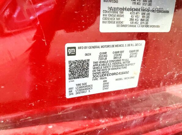 3GCUDFED9RG416450 2024 CHEVROLET SILVERADO Красный Вид наклейки с VIN-кодом