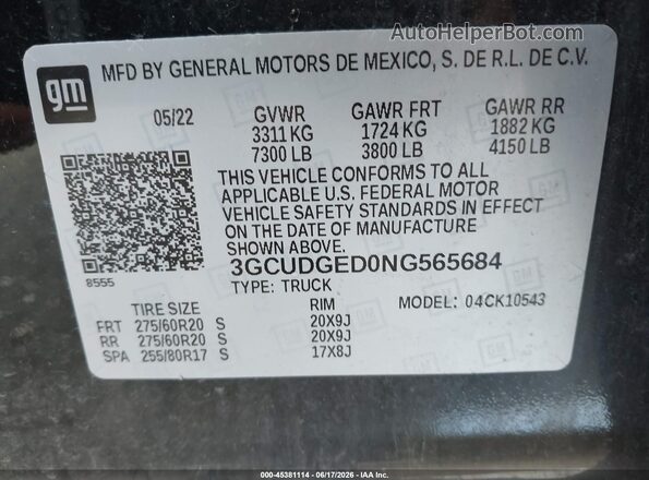 3GCUDGED0NG565684 2022 CHEVROLET SILVERADO Black Engine compartment view
