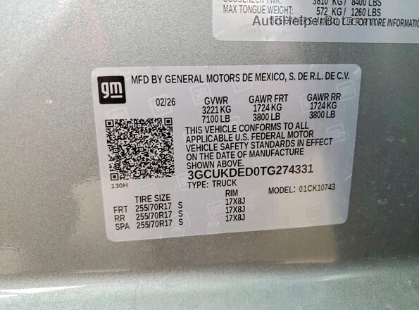 3GCUKDED0TG274331 2026 CHEVROLET SILVERADO Серый Вид наклейки с VIN-кодом