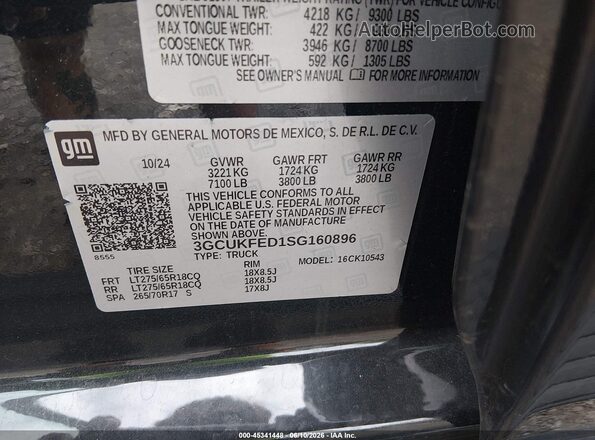 3GCUKFED1SG160896 2025 CHEVROLET SILVERADO Black Vista del compartimento del motor