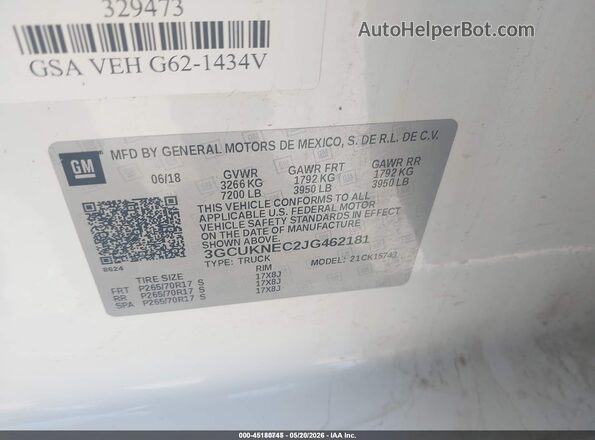 3GCUKNEC2JG462181 2018 CHEVROLET SILVERADO White Вид підкапотного простору