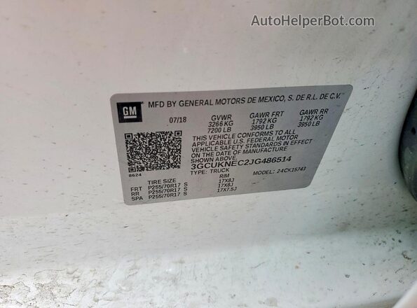 3GCUKNEC2JG486514 2018 CHEVROLET SILVERADO White 