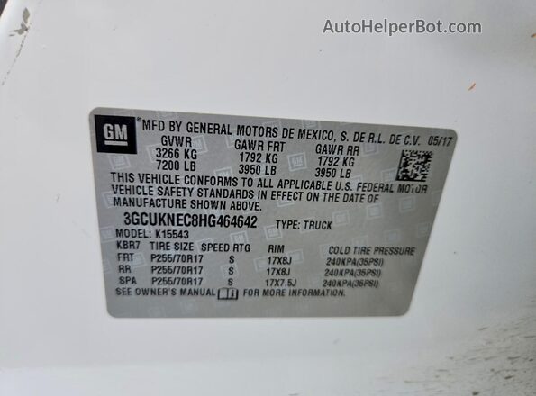 3GCUKNEC8HG464642 2017 CHEVROLET SILVERADO White 