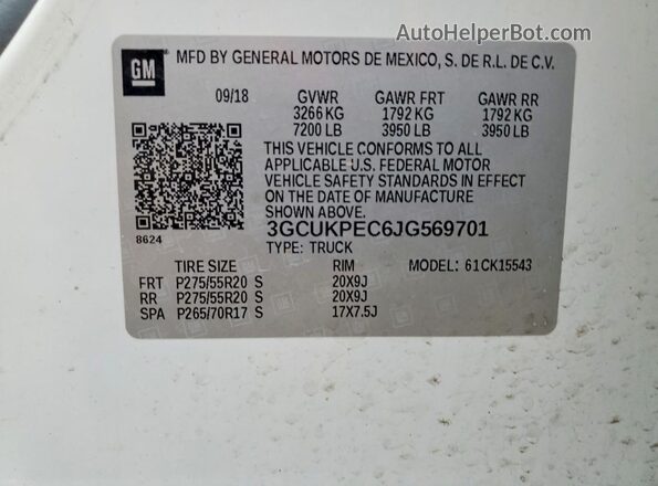 3GCUKPEC6JG569701 2018 CHEVROLET SILVERADO White 