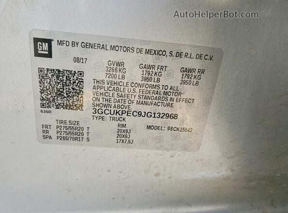 3GCUKPEC9JG132968 2018 CHEVROLET SILVERADO Silver Вид підкапотного простору
