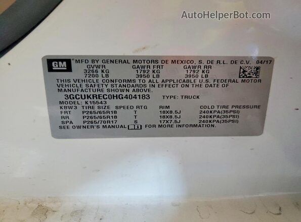 3GCUKREC0HG404183 2017 CHEVROLET SILVERADO White 
