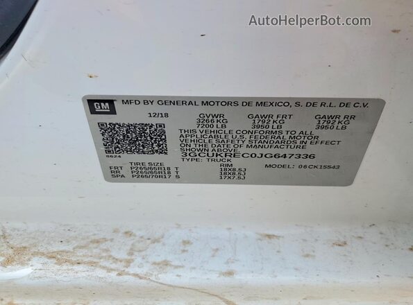 3GCUKREC0JG647336 2018 CHEVROLET SILVERADO White Вид підкапотного простору