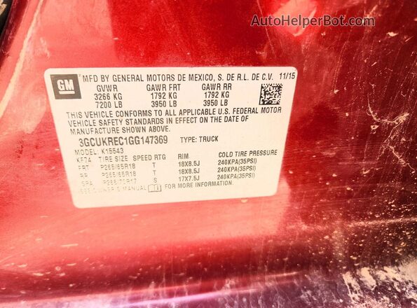 3GCUKREC1GG147369 2016 CHEVROLET SILVERADO Burgundy Շարժիչի բաժամունքի տեսք