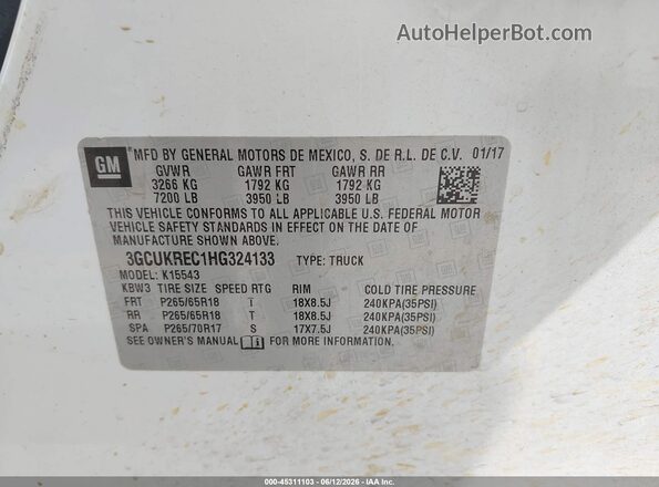 3GCUKREC1HG324133 2017 CHEVROLET SILVERADO White ძრავის განყოფილების ხედი
