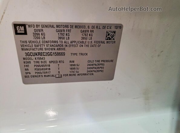3GCUKREC2GG158669 2016 CHEVROLET SILVERADO White 