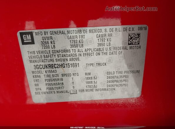 3GCUKREC2HG151691 2017 CHEVROLET SILVERADO Red Widok komory silnika