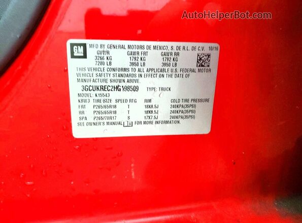 3GCUKREC2HG198509 2017 CHEVROLET SILVERADO Красный 