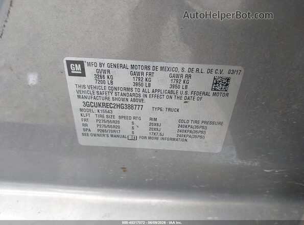 3GCUKREC2HG388777 2017 CHEVROLET SILVERADO Gray Շարժիչի բաժամունքի տեսք