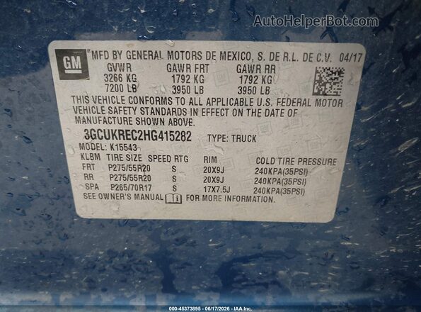 3GCUKREC2HG415282 2017 CHEVROLET SILVERADO Blue Շարժիչի բաժամունքի տեսք