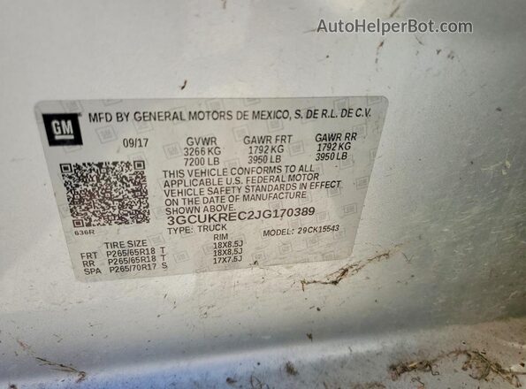 3GCUKREC2JG170389 2018 CHEVROLET SILVERADO Silver Widok komory silnika