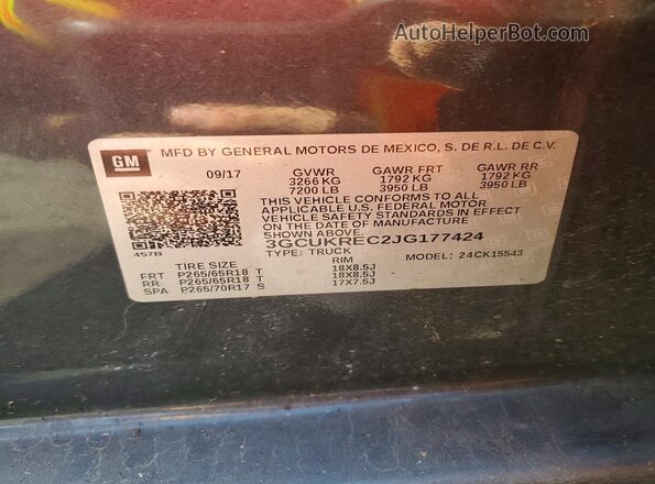 3GCUKREC2JG177424 2018 CHEVROLET SILVERADO Gray 