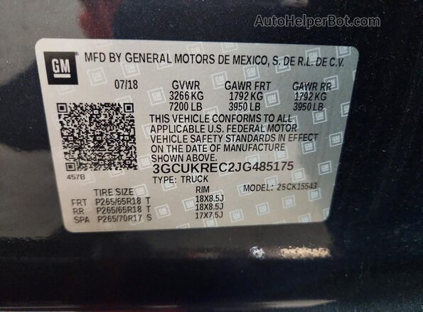 3GCUKREC2JG485175 2018 CHEVROLET SILVERADO Gray ძრავის განყოფილების ხედი