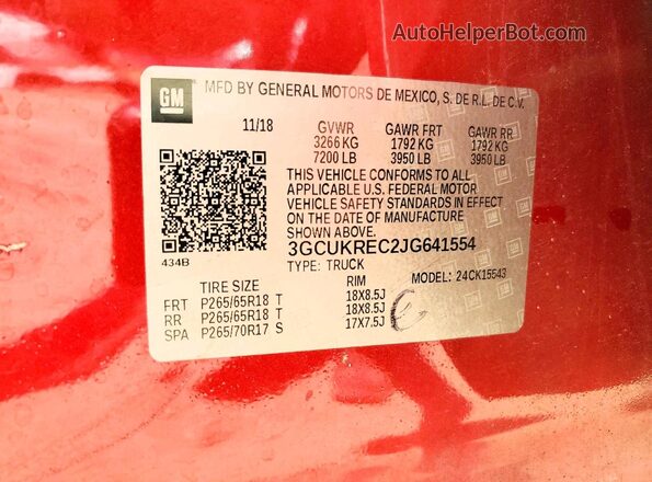3GCUKREC2JG641554 2018 CHEVROLET SILVERADO Red 