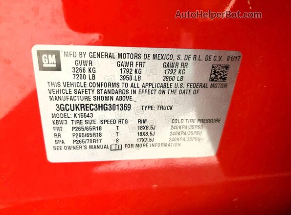 3GCUKREC3HG301369 2017 CHEVROLET SILVERADO Красный 
