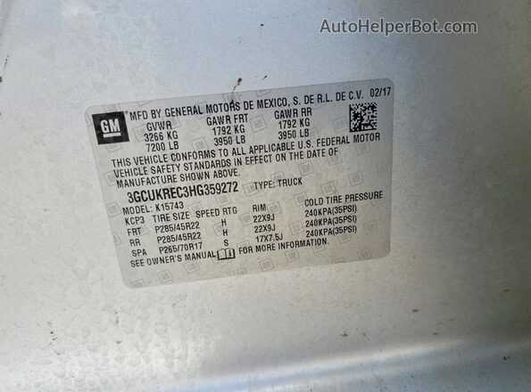 3GCUKREC3HG359272 2017 CHEVROLET SILVERADO Silver Engine compartment view