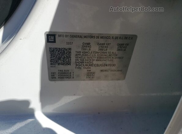 3GCUKREC3JG247030 2018 CHEVROLET SILVERADO White Vista de la etiqueta del VIN