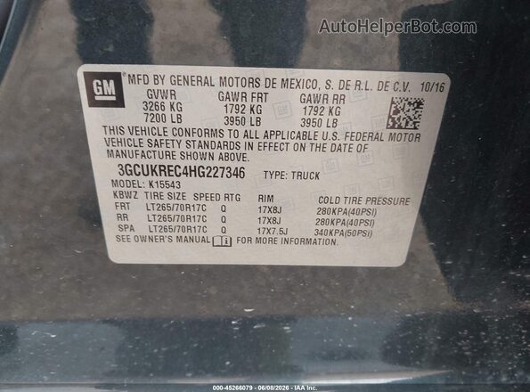 3GCUKREC4HG227346 2017 CHEVROLET SILVERADO Gray 