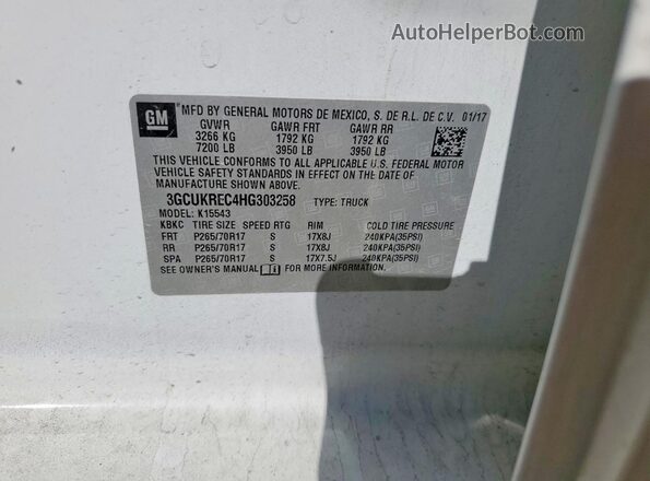 3GCUKREC4HG303258 2017 CHEVROLET SILVERADO White Вид підкапотного простору