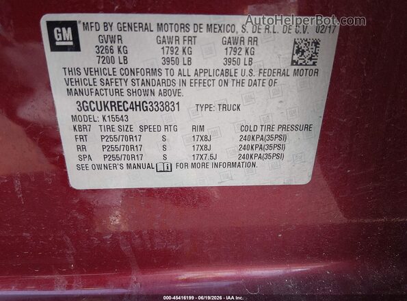 3GCUKREC4HG333831 2017 CHEVROLET SILVERADO Burgundy Widok komory silnika