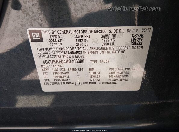 3GCUKREC4HG466380 2017 CHEVROLET SILVERADO Gray Engine compartment view