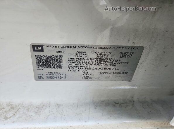 3GCUKREC4JG598741 2018 CHEVROLET SILVERADO White Вид підкапотного простору