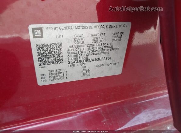 3GCUKREC4JG622861 2018 CHEVROLET SILVERADO Red 