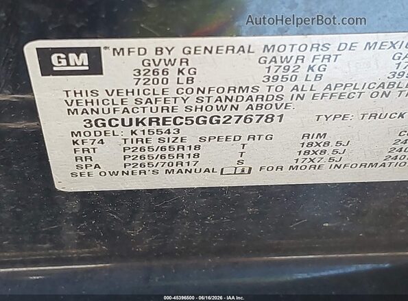 3GCUKREC5GG276781 2016 CHEVROLET SILVERADO Black ძრავის განყოფილების ხედი