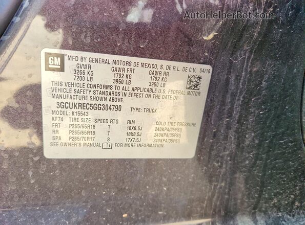 3GCUKREC5GG304790 2016 CHEVROLET SILVERADO Gray 