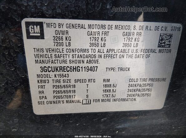 3GCUKREC6HG119407 2017 CHEVROLET SILVERADO Black Շարժիչի բաժամունքի տեսք