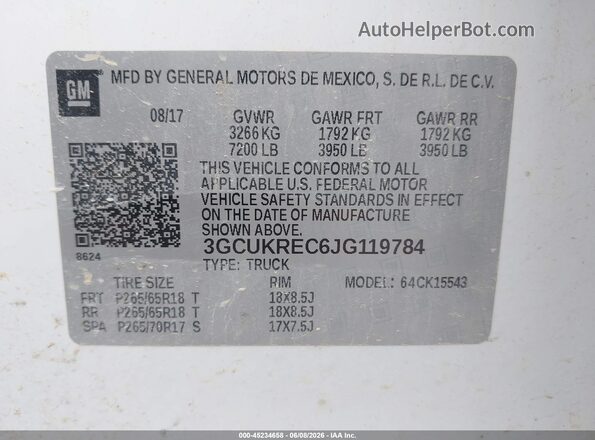 3GCUKREC6JG119784 2018 CHEVROLET SILVERADO White Widok komory silnika