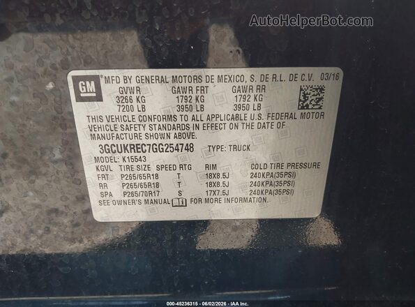 3GCUKREC7GG254748 2016 CHEVROLET SILVERADO Black Engine compartment view