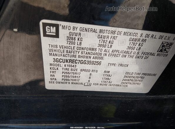 3GCUKREC7GG359256 2016 CHEVROLET SILVERADO Black Widok komory silnika