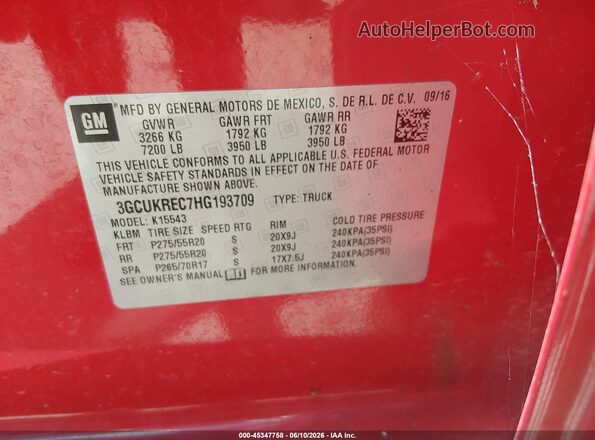 3GCUKREC7HG193709 2017 CHEVROLET SILVERADO Red Vista del compartimento del motor