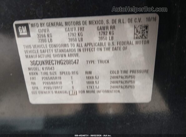 3GCUKREC7HG208547 2017 CHEVROLET SILVERADO Black Widok komory silnika