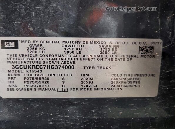 3GCUKREC7HG374888 2017 CHEVROLET SILVERADO Charcoal 