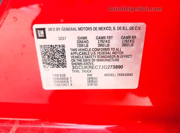 3GCUKREC7JG273890 2018 CHEVROLET SILVERADO Red 