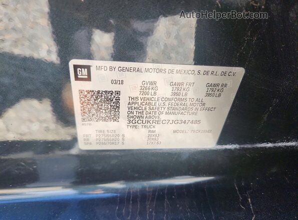 3GCUKREC7JG347485 2018 CHEVROLET SILVERADO Угольный Вид подкапотного пространства