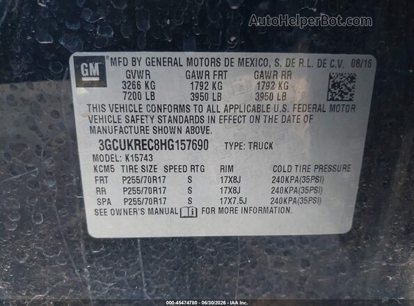 3GCUKREC8HG157690 2017 CHEVROLET SILVERADO Black Widok komory silnika