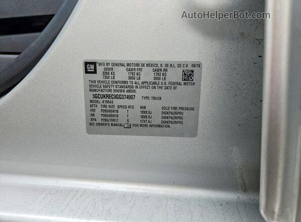 3GCUKREC9GG374907 2016 CHEVROLET SILVERADO Silver 