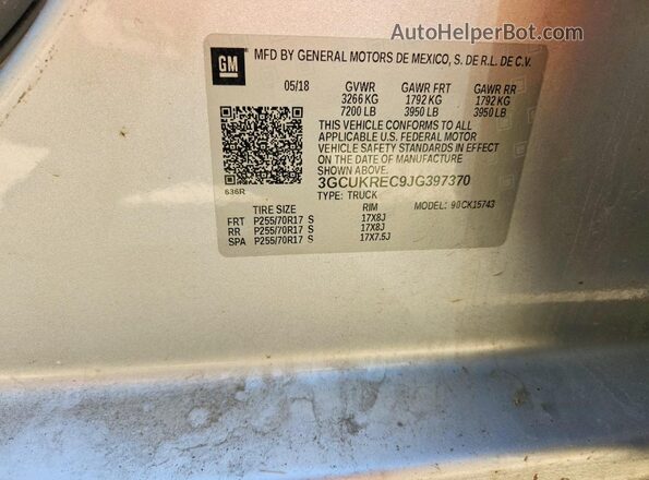 3GCUKREC9JG397370 2018 CHEVROLET SILVERADO Silver 