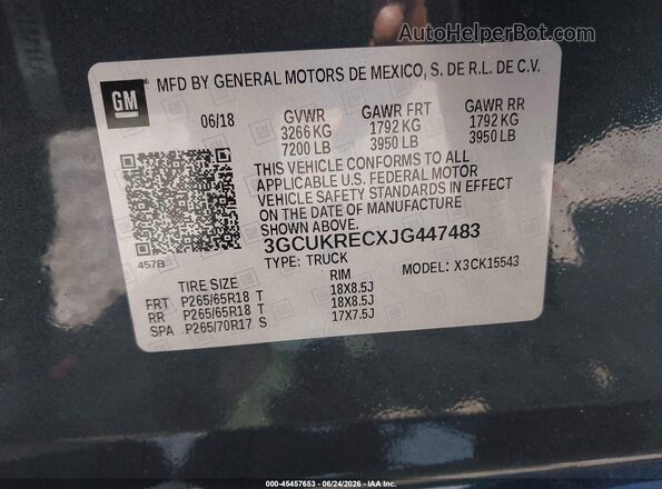 3GCUKRECXJG447483 2018 CHEVROLET SILVERADO Черный Вид подкапотного пространства