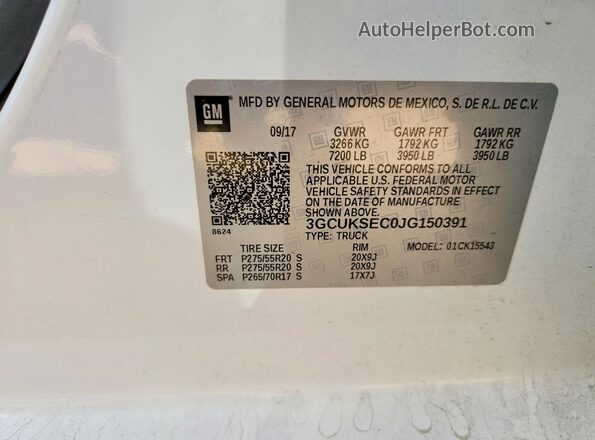 3GCUKSEC0JG150391 2018 CHEVROLET SILVERADO White Vista del compartimento del motor